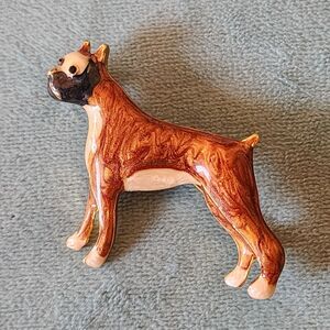VTG Enamel Boxer Dog Fawn Brown Costume Jewelry Gold Tone Pin Brooch